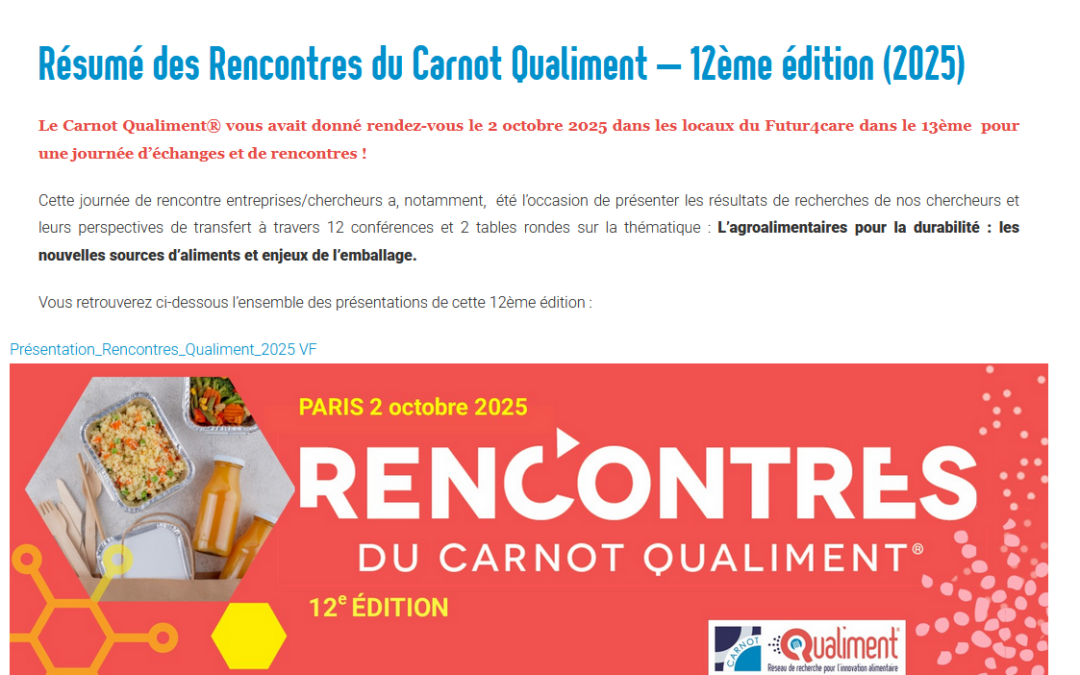 Rencontres Qualiment 2025 : agroalimentaire et durabilité