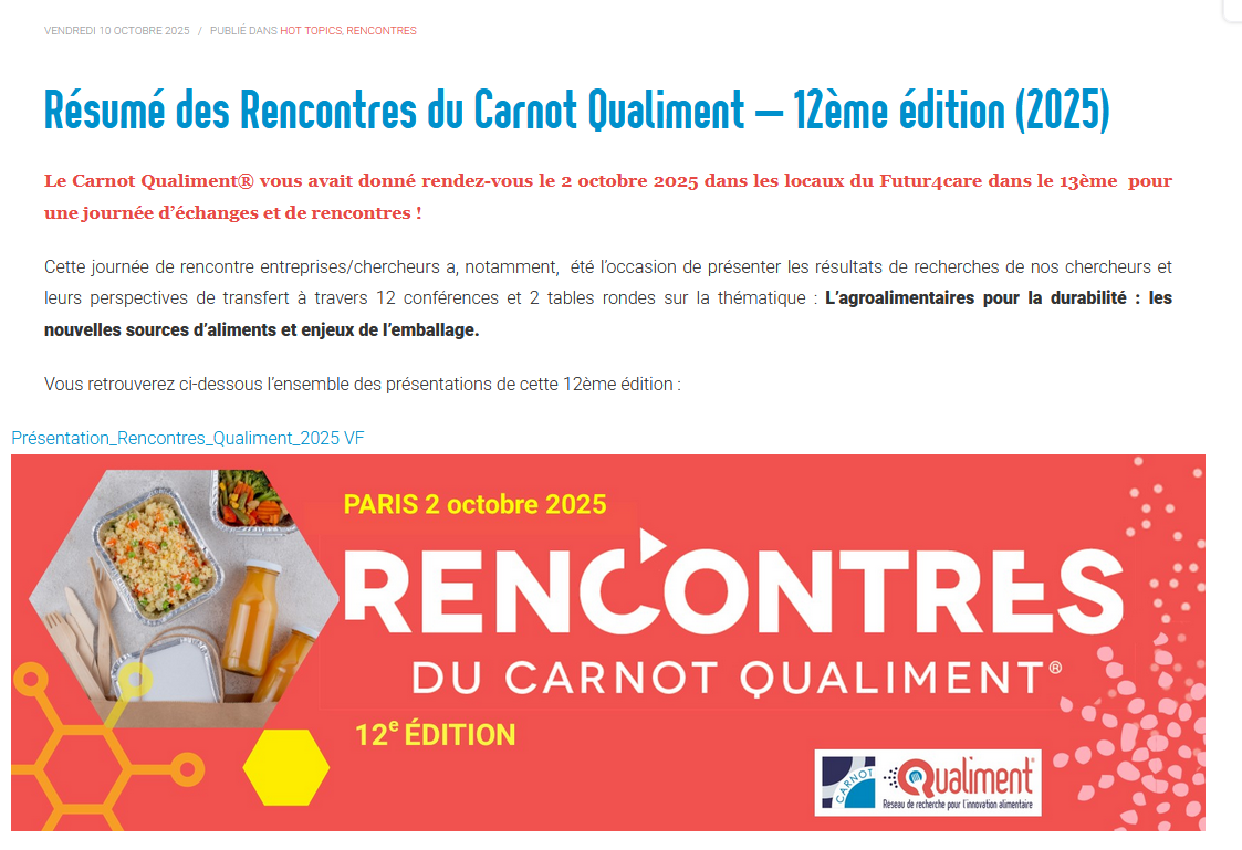 Rencontres Qualiment 2025 : agroalimentaire et durabilité